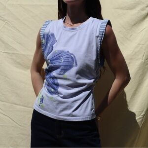Pilcro White Tank with Navy Floral Print and Lime Accents